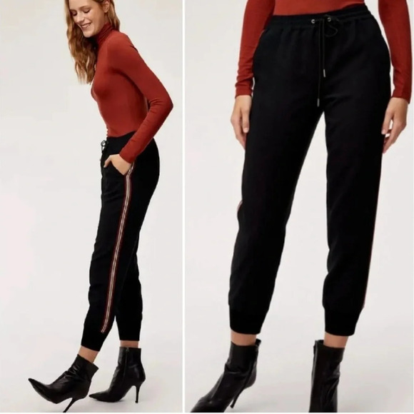 Wilfred Pants - Aritzia Wilfred Buffon Black Jogger Pants With Side Red Stripes - XS